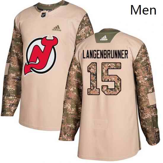 Mens Adidas New Jersey Devils 15 Jamie Langenbrunner Authentic Camo Veterans Day Practice NHL Jersey